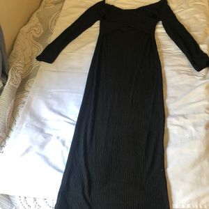 Shein off the shoulder black midi dress